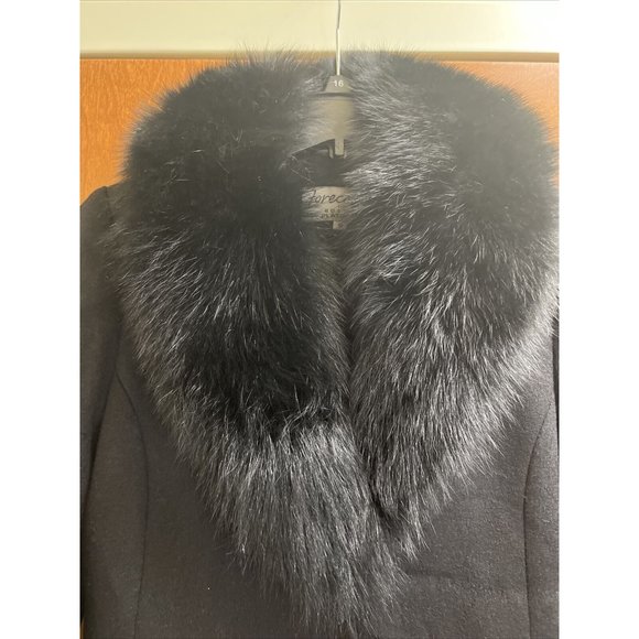 Forecaster Fox-Fur-Collar Reefer Pocketed Black Coat Size 8 - Picture 4 of 9